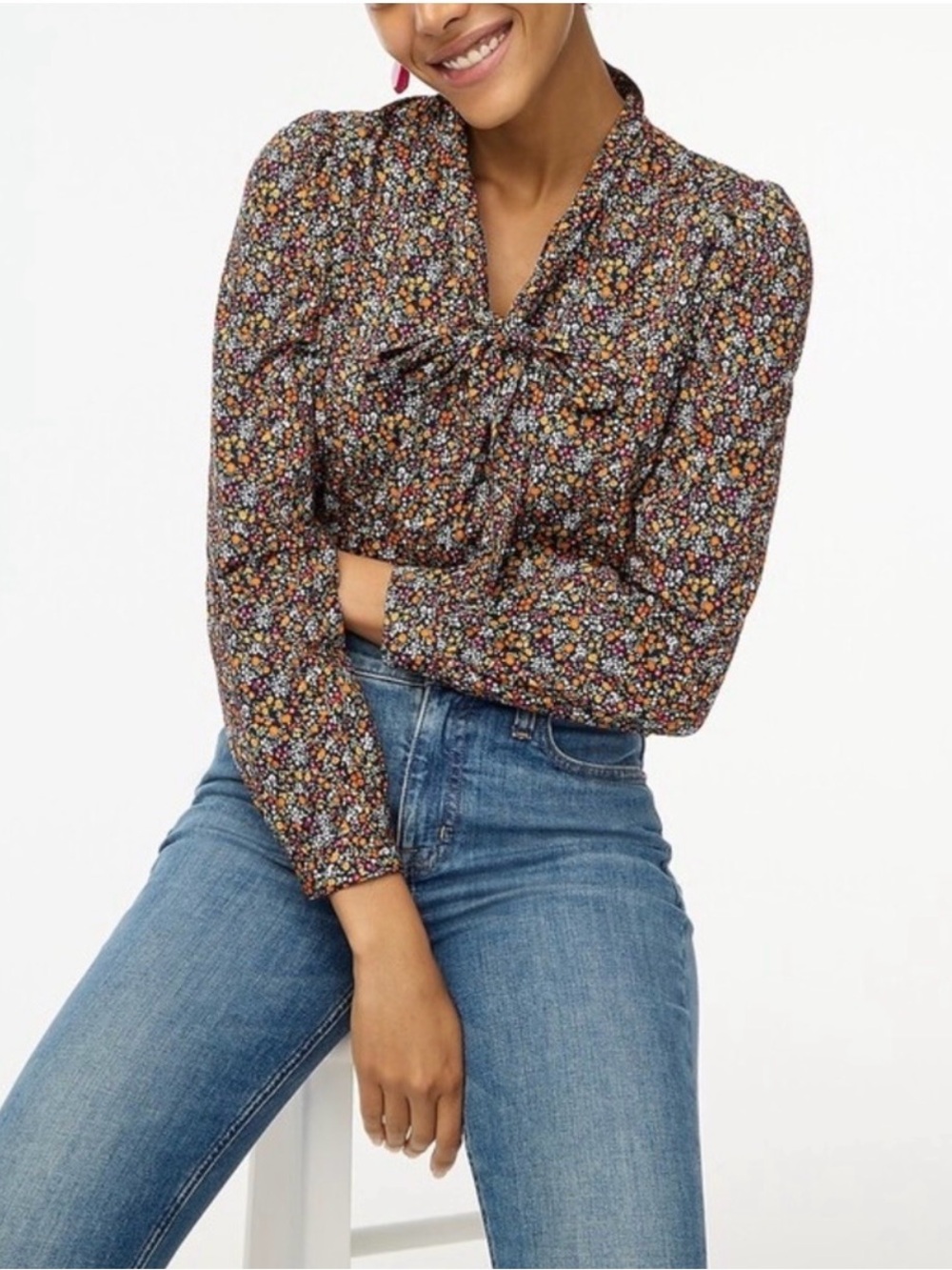NWT J.Crew Factory Bow Tie Neck Floral Top